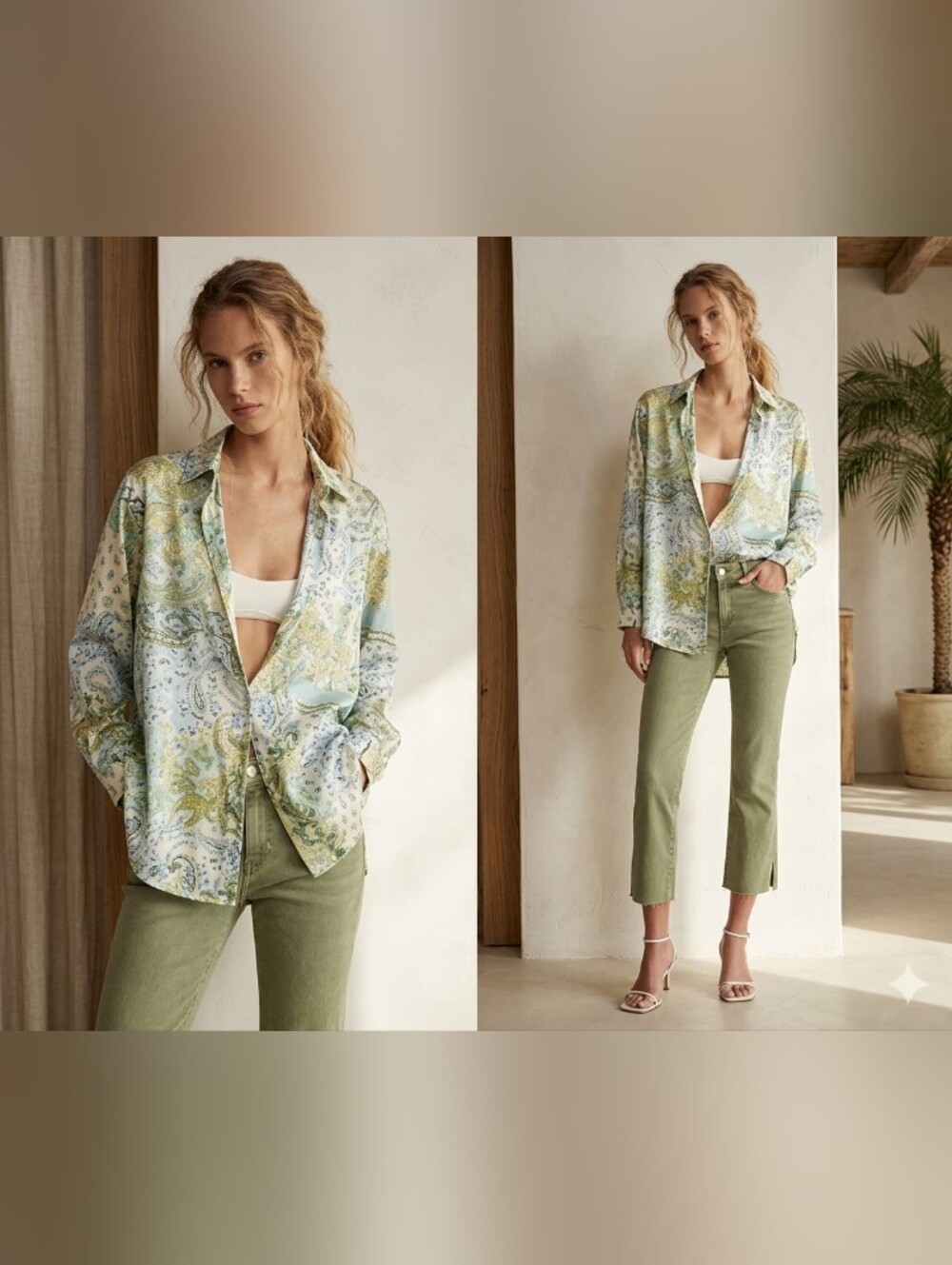 ZARA Paisley Floral Satin Effect Shirt